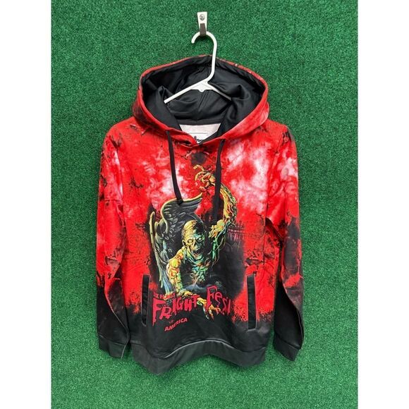 Six Flags Fright Fest Hoodie Sweatshirt Small Red Black Zombie Mummy AOP Horror - Picture 1 of 6